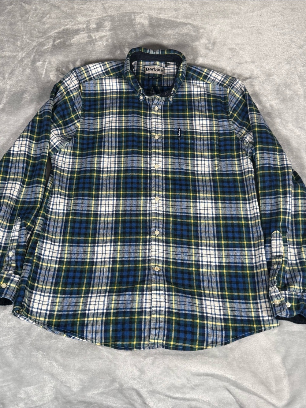Barbour Flannel Plaid Shirt Mens L Tailored Fit Button Down Cotton Multicolored